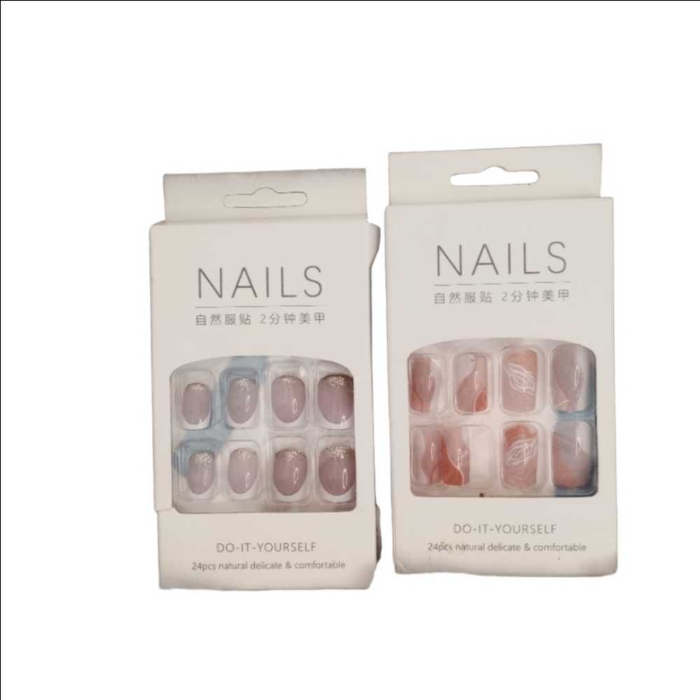 False Nails White Orange Nude French Manicure Short Medium